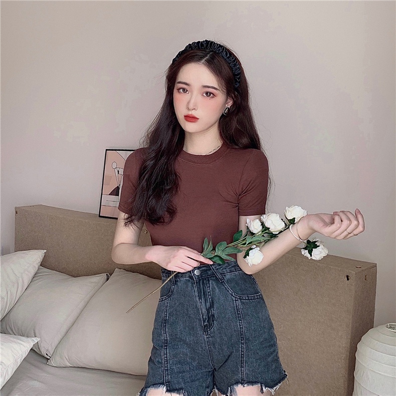 Áo thun bigsize nữ basic tay ngắn cổ tròn chất gân tăm co giãn phom rộng 60-92kg G102