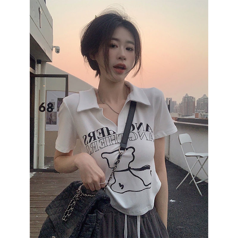 Áo Thun POLO Ngắn Tay Dáng Ôm In Họa Tiết Thời Trang Mùa Hè Cho Nữ