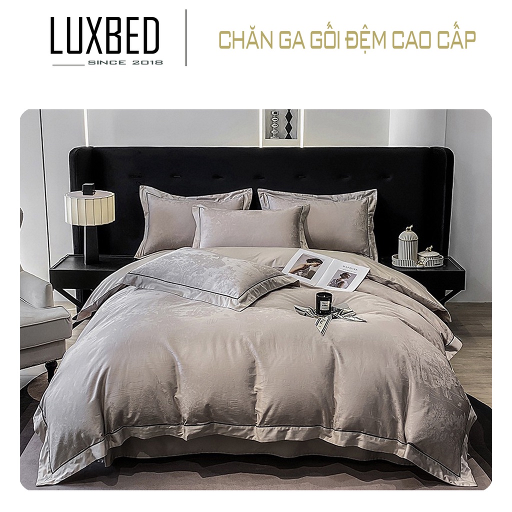 Set Lụa Sateen Jacquard 120S Vân Chìm Cao Cấp 4 món - LUXBED nhập khẩu phân phối