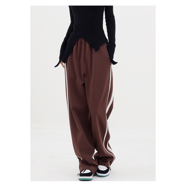 ZHELIHANGFEI Quần Thể Thao Ống Rộng Họa Tiết Kẻ Sọc Phong Cách Đường Phố