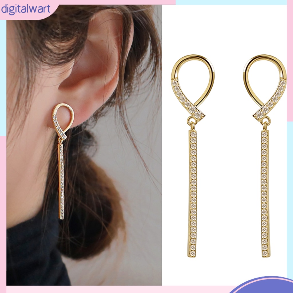 1 Đôi Bông Tai Dáng Dài Đính Đá Lấp Lánh Thời Trang Cho Nữ