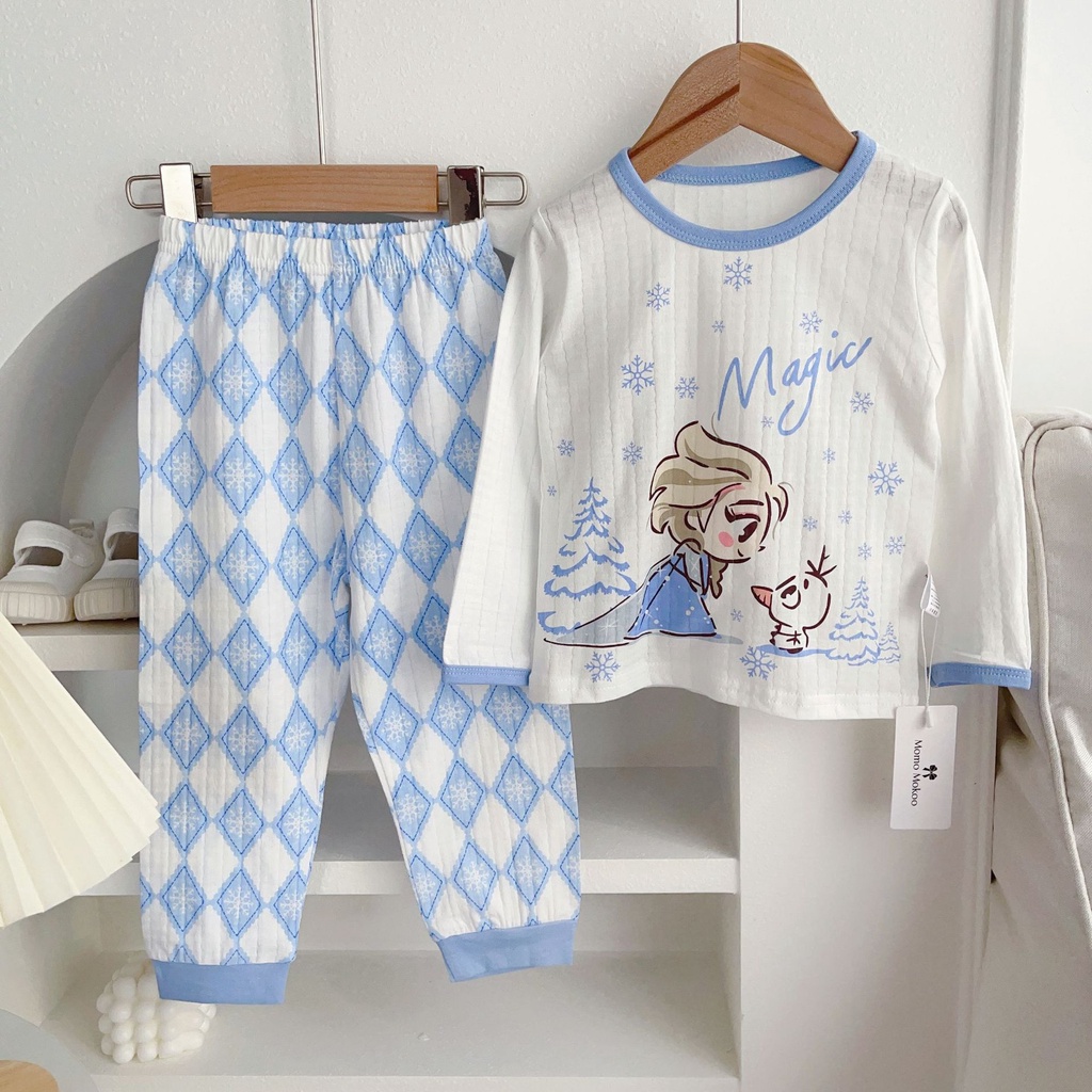 Bộ Đồ Ngủ Tay Dài Chất Liệu Cotton Thoáng Khí In Họa Tiết Hoạt Hình Dễ Thương Thời Trang 2023 Cho Bé