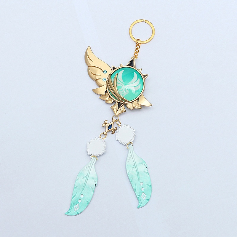 Móc Khóa Kim Loại Hình Lông Vũ Phát Quang NS3 Genshin Va Chạm Venti Kamisato Ayato