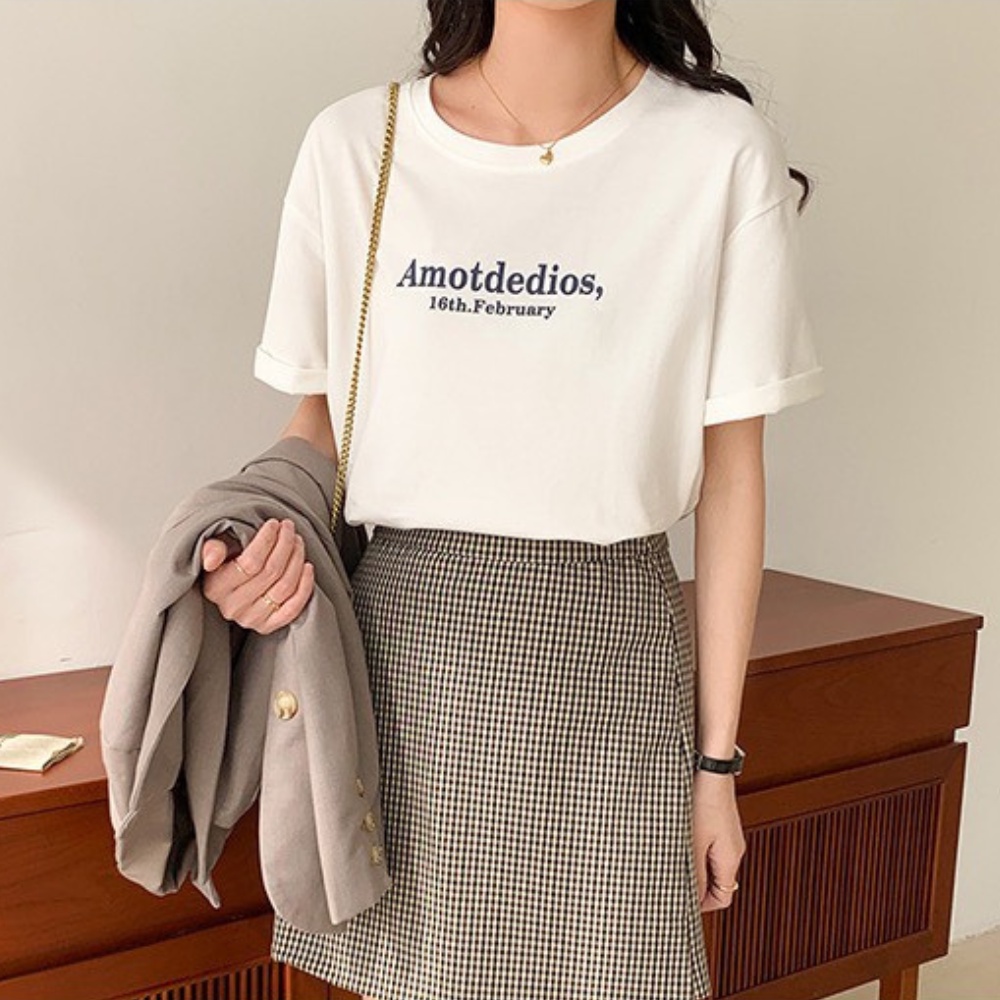 Áo thun nữ hè đẹp, áo phông trắng công sở thanh lịch cotton 100% dày mát in Amotdedios mã NXC90