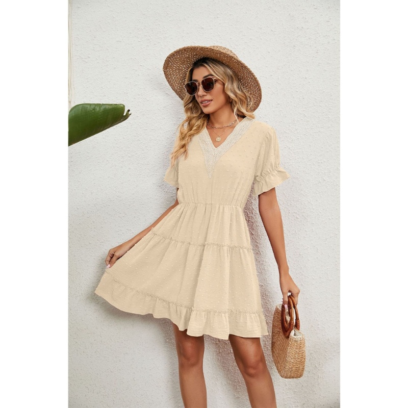 Xiangbao Đầm Mini Cổ Chữ V Lưng Cao Thời Trang Mùa Hè Giản Dị Dành Cho Nữ