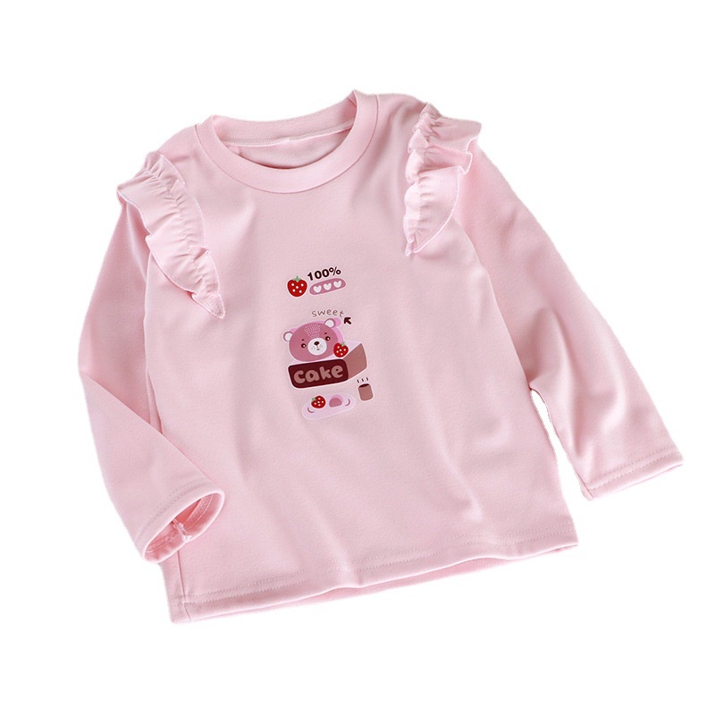 80-140cm Mùa Xuân Phong Cách Mới Bé Gái Đáy Áo Sơ Mi Phiên Bản Hàn Quốc Thường Ngày Nhung Đức Áo Thun Dài Tay Cho Bé Gái Ren Tay Áo Quần Áo Trẻ Em