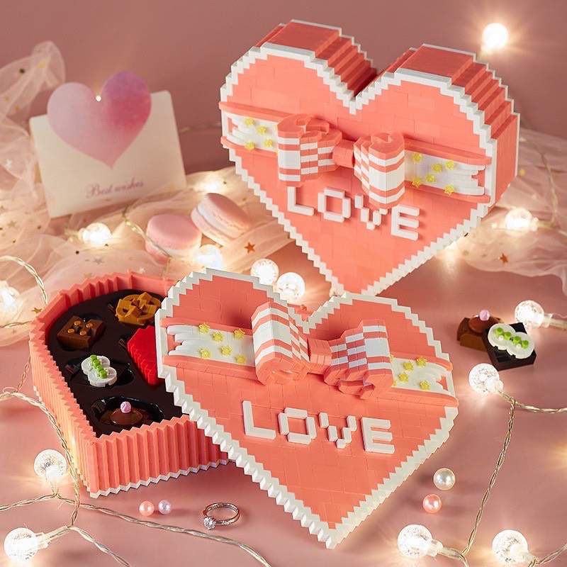 Lego Hộp Quà Tình Yêu Valentine Chocolate 14/2 Quà Tặng Lễ Tình Nhân Đồ chơi xếp hình 3D mini mô hình trái tim