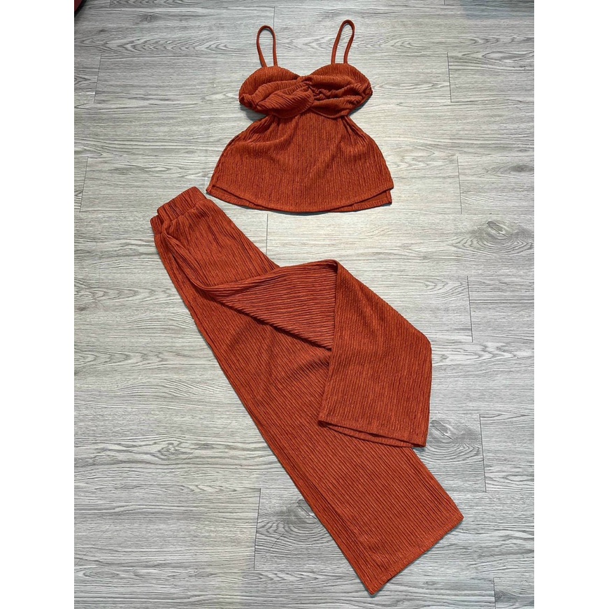 Set áo 2 dây xẻ tùng xoè phối quần ống suôn lưng cao Style sang chảnh cao cấp 180000/ms012 mã 732