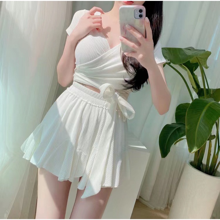 Bộ Đồ Bơi Váy Xẻ Tà Lưng Cao Nổi Bật Phong Cách Mới 2023 Cho Nữ Sinh