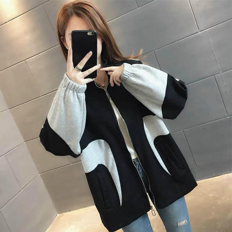 Áo Khoác  Nữ Cổ Cao Phối Màu đen trắng Thời Trang