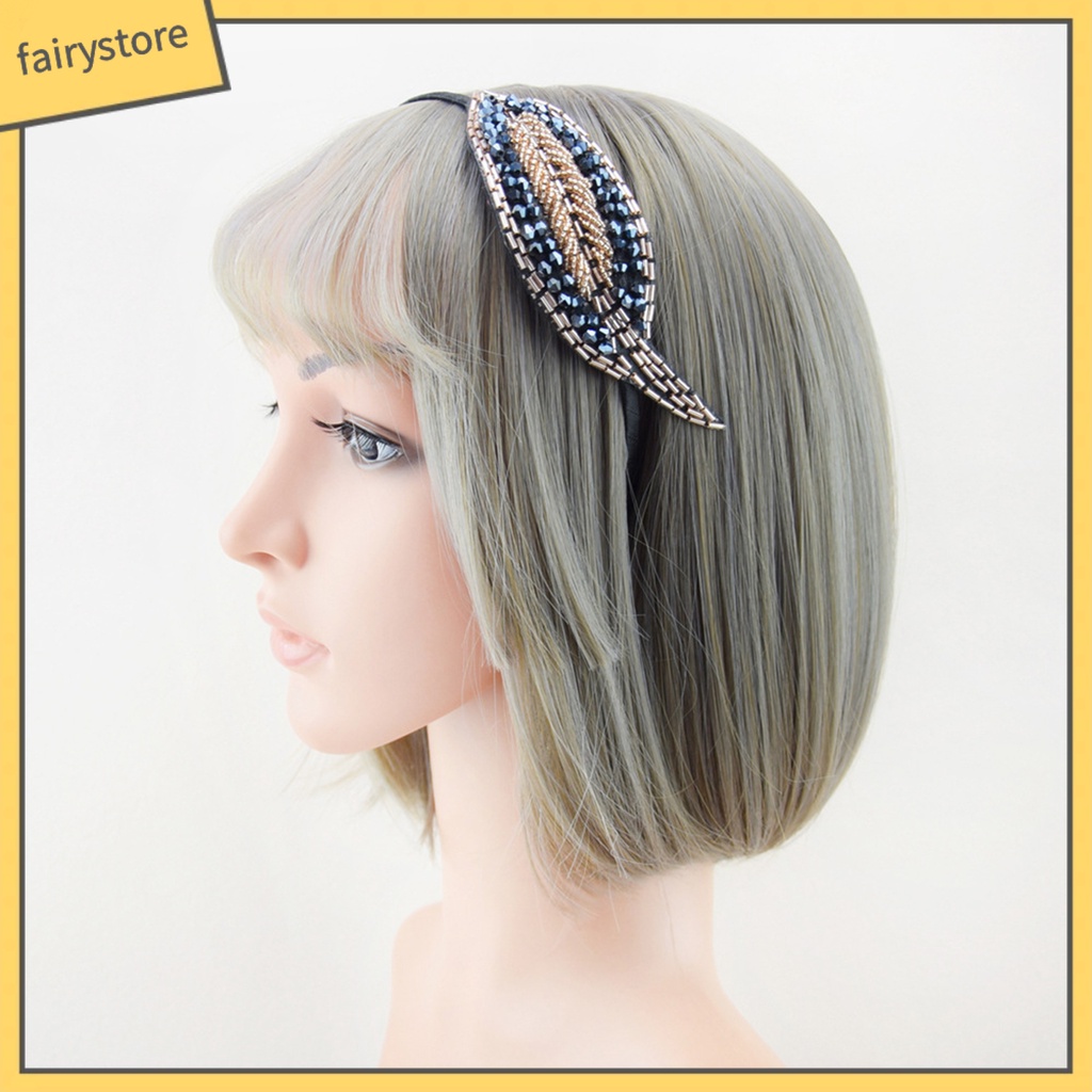 Băng Đô Cài Tóc Co Giãn Chống Trượt Đính Đá Hình Chiếc Lá 1 [Fairy1]