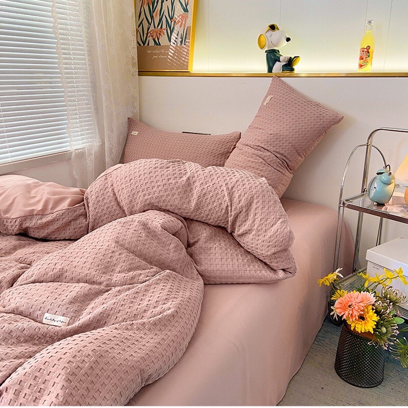 Đũi| Bộ 4 Món Ga Gối Đũi Waffle Màu Sắc Siu Xinh, Mềm Mại