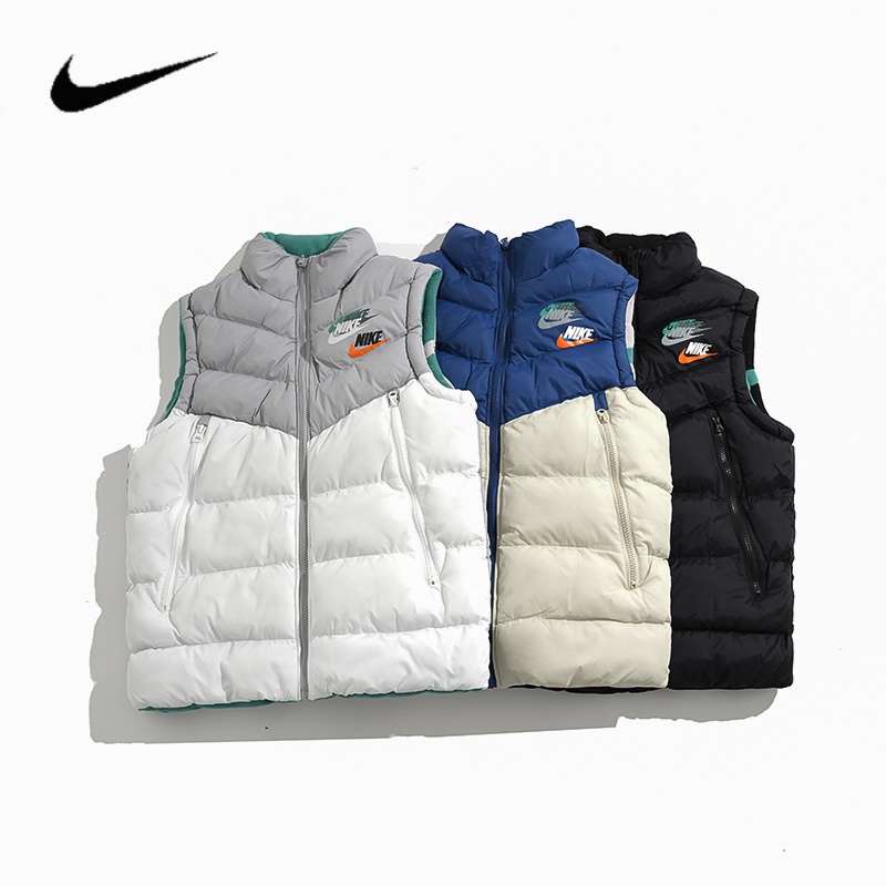 Áo Khoác Phao Nike100% Len Lông Cừu Không Tay Cổ Đứng Phối Khóa Kéo Hai Mặt Thời Trang Cho Nam