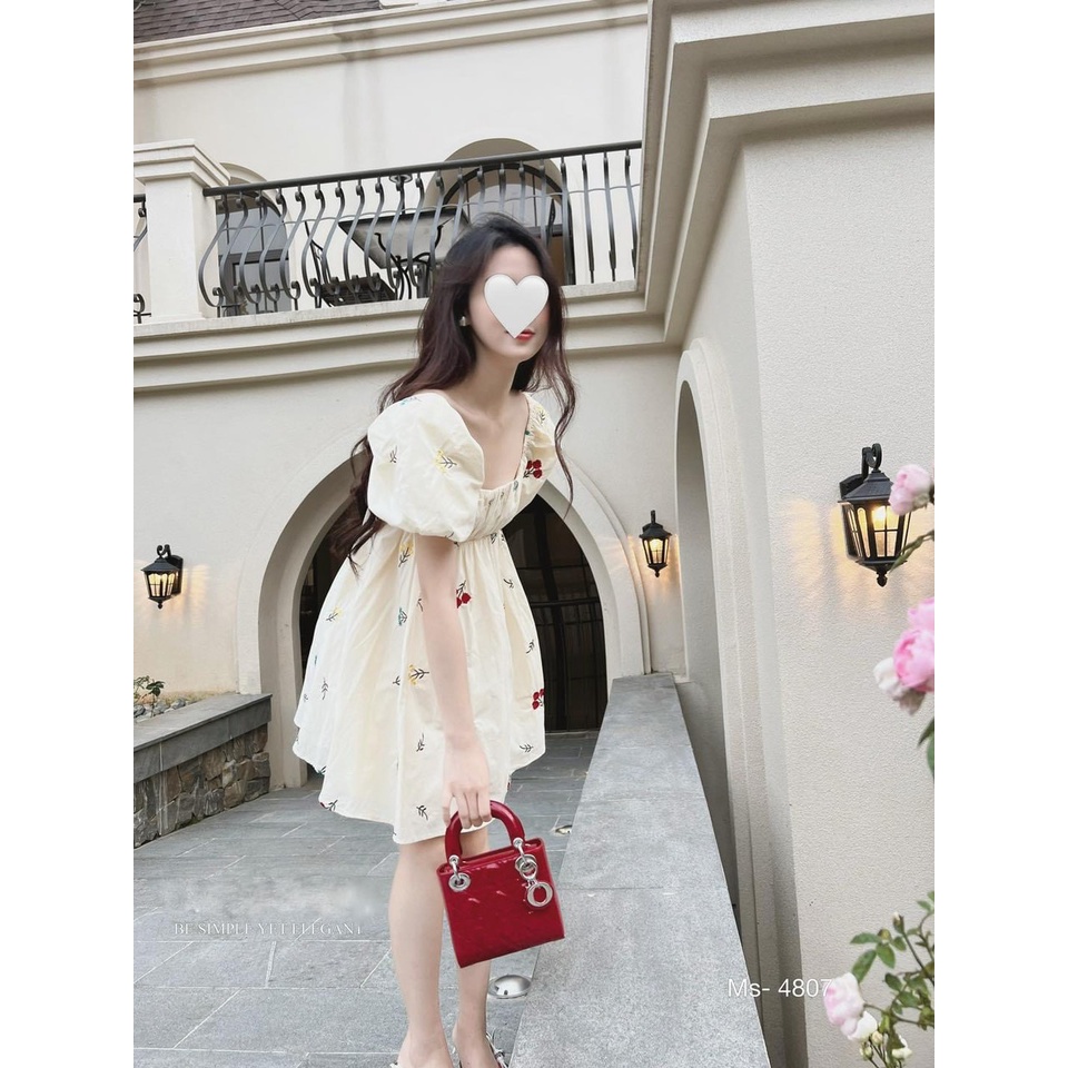 :  Váy Babydoll Hoa  Tay Phồng Chun Ngực