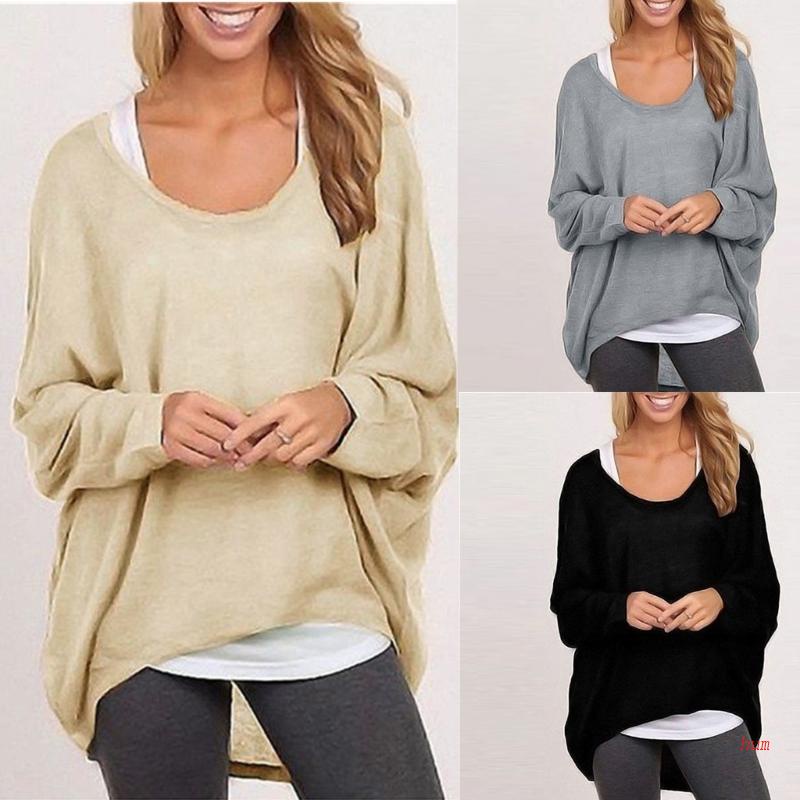 Áo Sweater Cánh Dơi Màu Trơn Dáng Rộng Hở Vai Cho Nữ