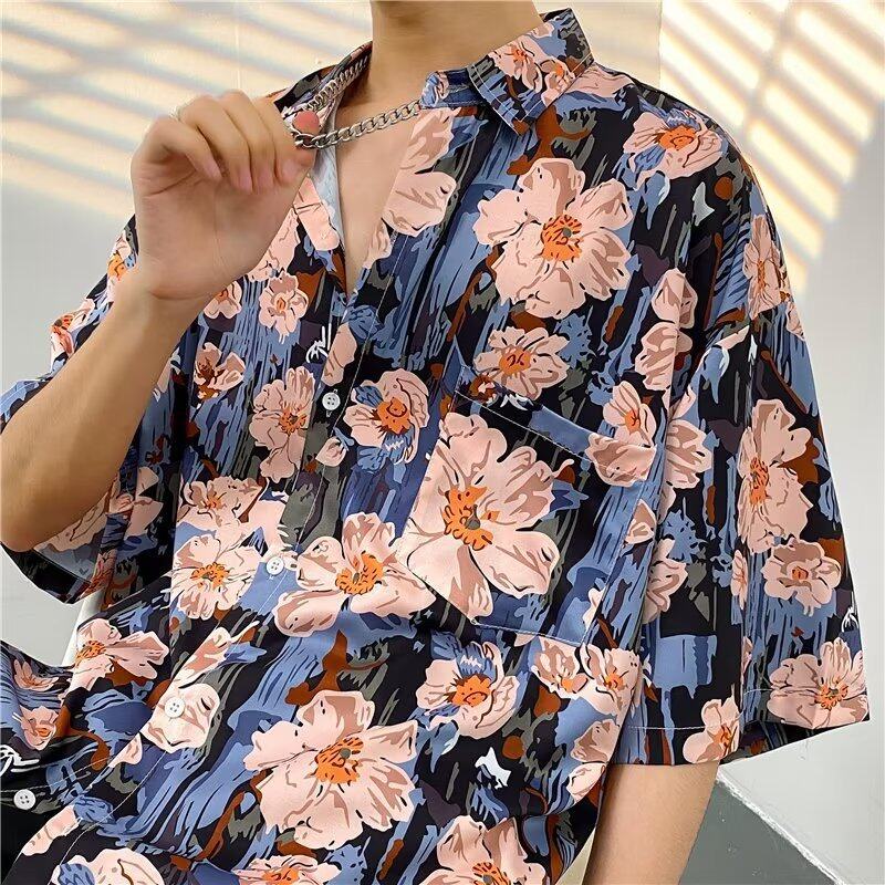 Áo Sơ Mi Nam In Họa Tiết Hoa Phong Cách Hawaii Hàn Quốc 529