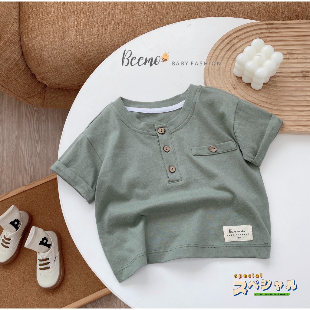 Áo phông đính cúc dừa cộc tay Beemo cho bé trai
