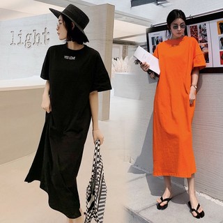 Váy suông - Đầm thun basic dáng dài form to rộng chất cotton cổ tròn hoạ tiết chữ Yes Love