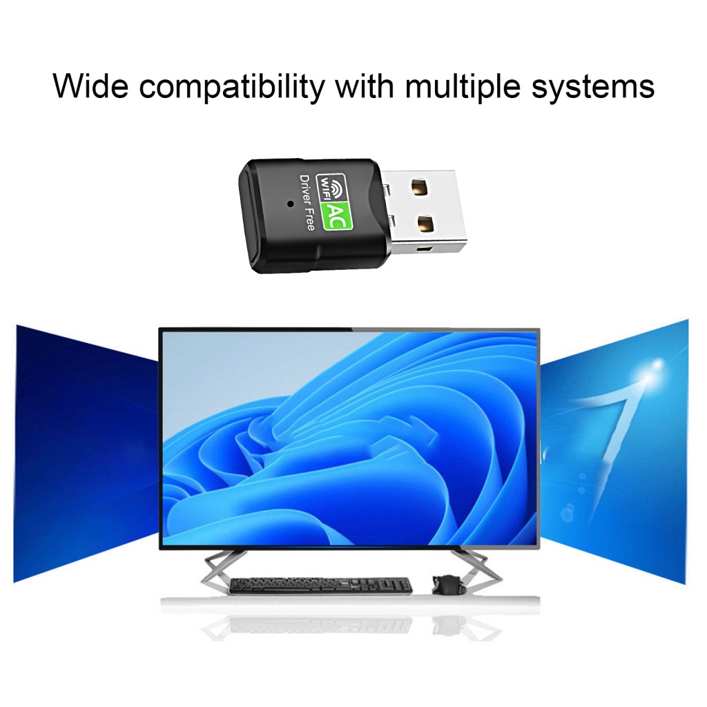 Thẻ Mạng WiFi Không Dây Băng Tần Kép Rộng 600Mbps USB 2.4 / 5.8GHz Cho Laptop Windows 7 / 8 / 10 / 11 / Vista / XP