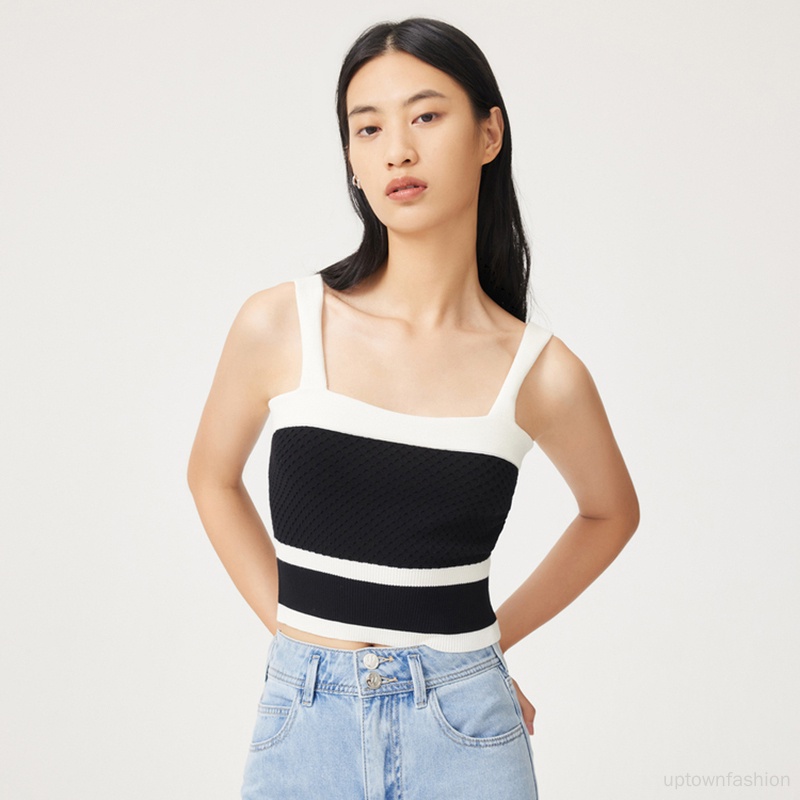 Áo Tank Top Sát Nách Kẻ Sọc Màu Sắc Tương Phản Cá Tính Cho Nữ