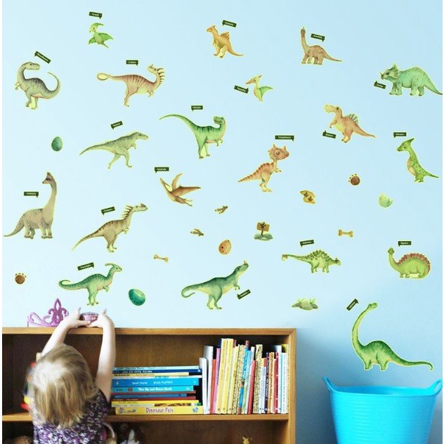 Decal trang trí tường - Những chú khủng long dạ quang xanh