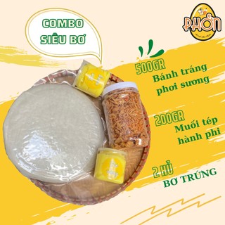 Combo siêu bơ bánh tráng phơi sương, 1 hủ muối tép hành phi, 2 hủ bơ - ăn vặt nhà phởn