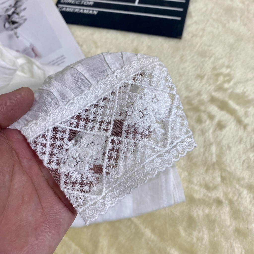 Áo sơ mi trắng tiểu thư, công sở phong cách Hàn Quốc 2 lớp phối ren bánh bèo kèm cúc ngọc siêu sinh