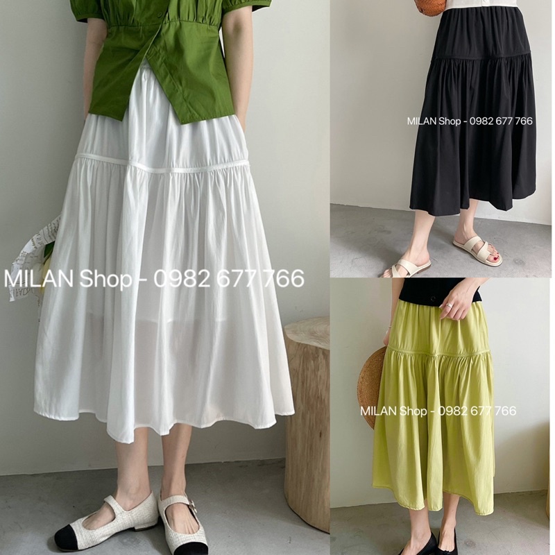 Chân váy xoè dáng dài chất lụa Quảng Châu mềm mát