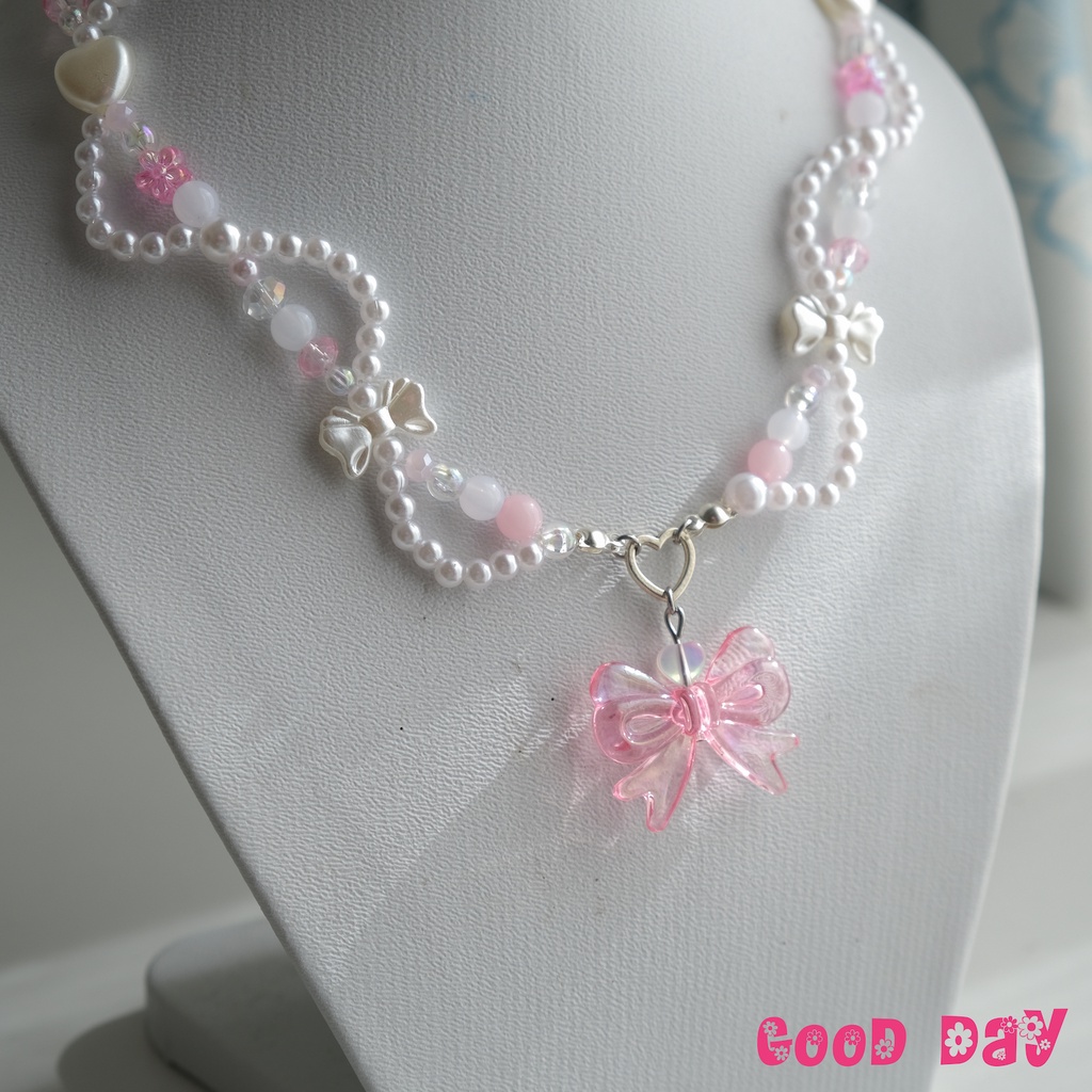 Dây chuyền hạt cườm màu sắc pastel hoạ tiết nơ phong cách y2k | SWEET VALENTINE NECKLACE