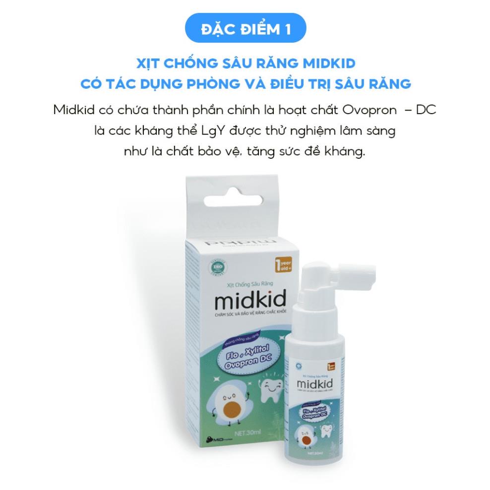 Combo 2 hộp Xịt chống sâu răng Midkid tặng bàn chải chữ U giúp bảo vệ men răng làm trắng răng, ngăn ngừa mảng bám ố vàng