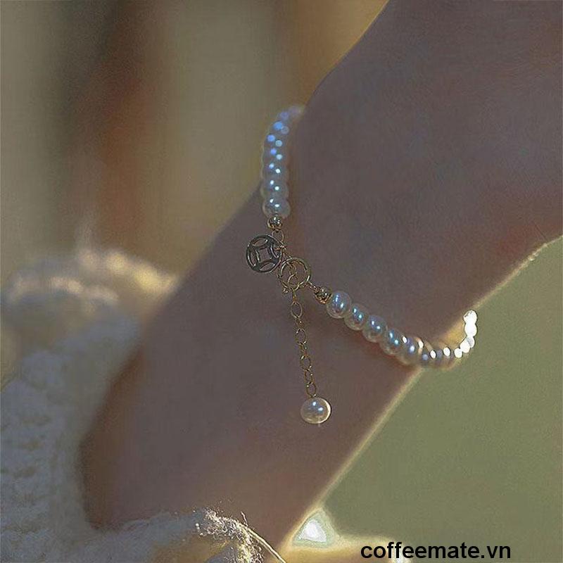 【coffeemate】⚡Vòng tay đính hạt ngọc trai may mắn, lắc chuỗi đeo tay phong cách Trung Hoa cho nữ
