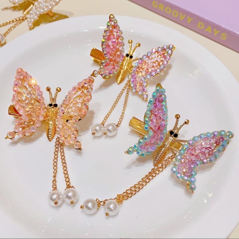 Kẹp Tóc Trang Trí Hình Bướm Có Đính Đá &amp; Ngọc Trai Cho Nữ