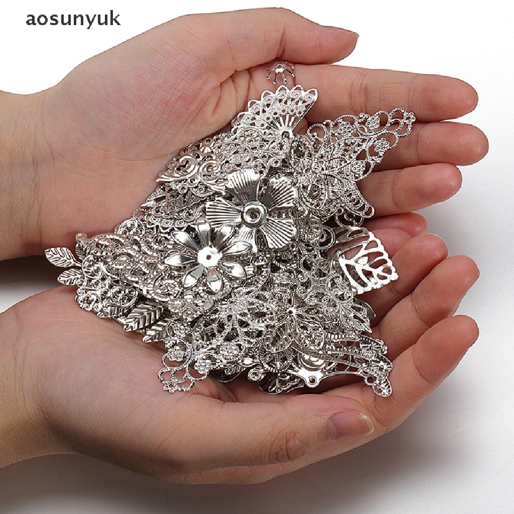 Aosunyuk 50g Hạt Kim Loại Hỗn Hợp Hình Hoa Lá Làm Trang Sức Thủ Công DIY EN