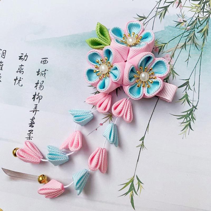 Hi-kid Trâm Cài Tóc Tua Rua Hoa Thủ Công Màu Trơn Phong Cách Nhật Bản Phụ Kiện Hán Phục Kimono Truy Cập