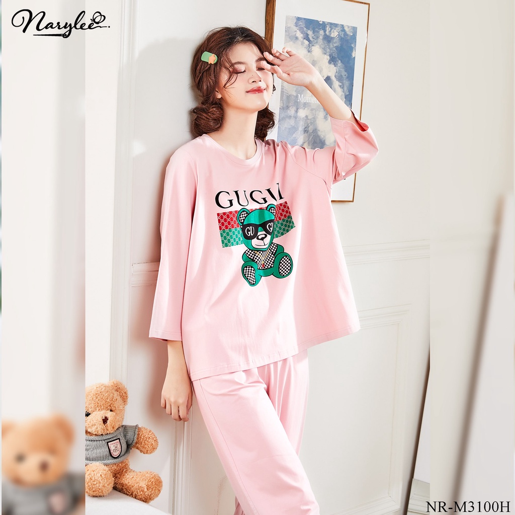 Bộ mặc nhà mùa xuân áo tay lỡ chất cotton mỏng Narylee mã NR-3100