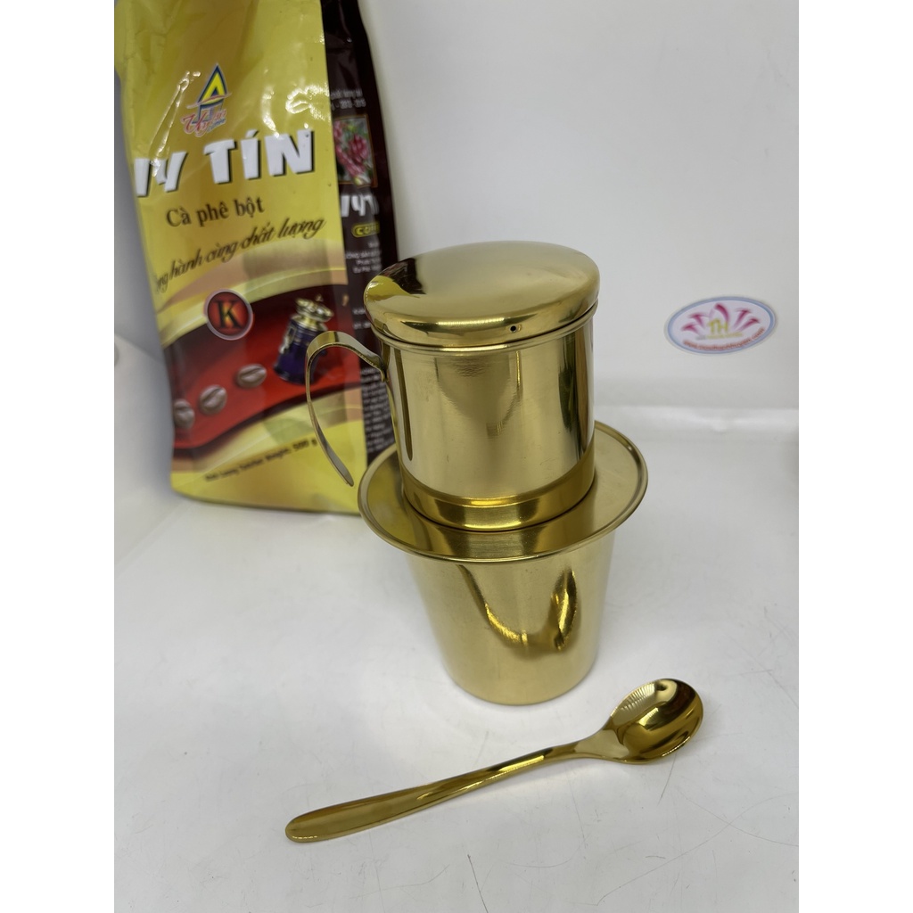 Bộ ly phin cà phê kèm mỗng inox 304 toàn bộ vàng titan bóng cao cấp, sang trọng tươi đẹp Hcm