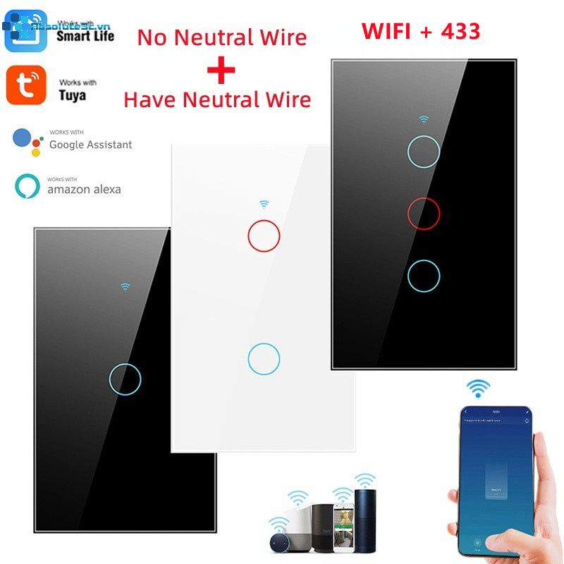 Tuya Công Tắc Cảm Ứng Đèn Thông Minh Wifi Điều Khiển Từ Xa Gắn Tường 1/2/3/4 Gang 100-250V Life/App Hoạt Động Với Alexa Home VV