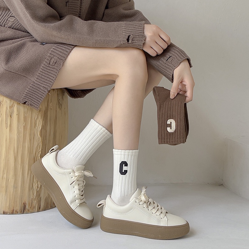 Vớ cotton Cổ Vừa Thoáng Khí Màu Sắc Đơn Giản Thời Trang Xuân Thu Cho Nam Và Nữ