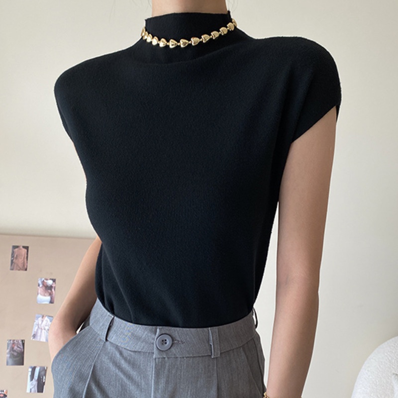 Áo Dệt Kim Tay Ngắn Cổ Cao Thời Trang Cá Tính