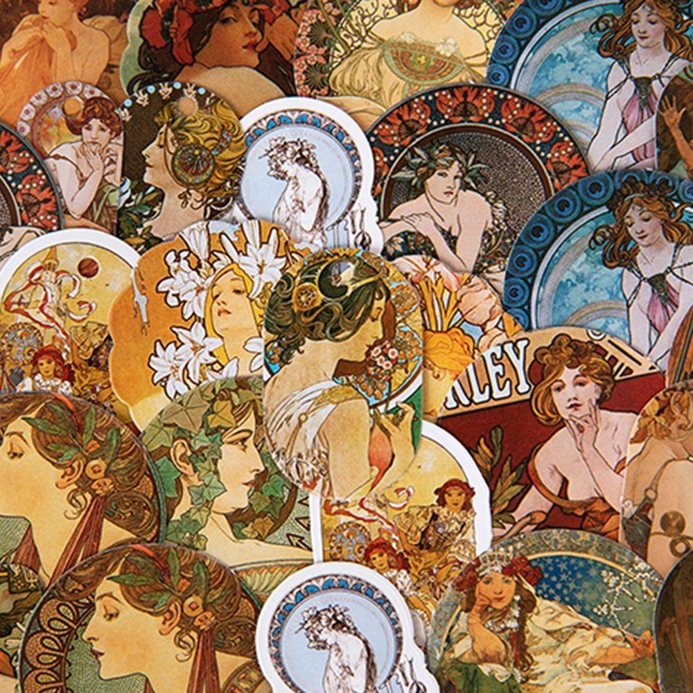 Bộ Sticker Dán Trang Trí Điện Thoại / Sổ Tay Alphonse Maria Mucha Phong Cách Nhật Bản Độc Đáo DIY