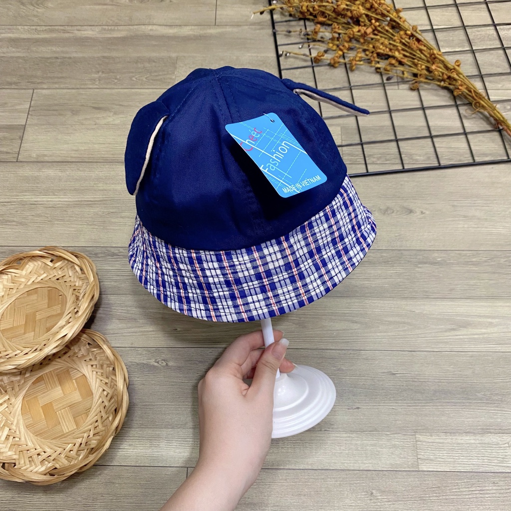 Nón tai bèo thêu hình cún có voan che bụi cho bé siêu cưng - NN31
