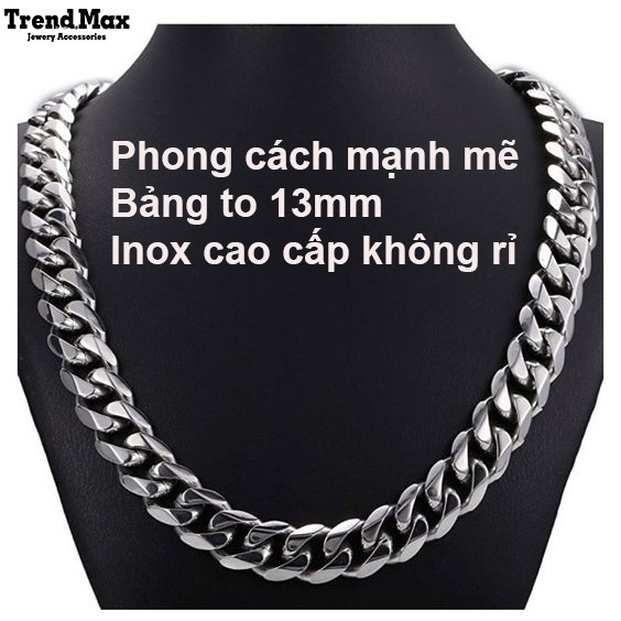 Dây Chuyền Nam To Ngầu 13mm Inox Không Rỉ Men's Curb Chain Necklace Silver Color Stainless Steel Curb Cuban