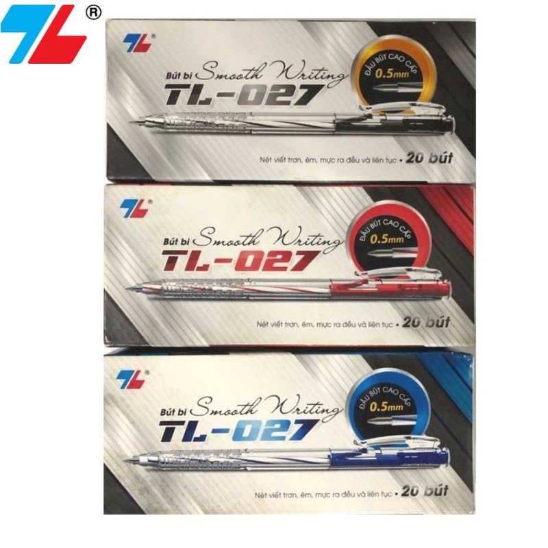 Hộp 20 cây bút bi Thiên Long TL-027 ngòi 0.5mm / Bút Thiên Long nét nhỏ TL027 I Ruột thay thế BPR-06