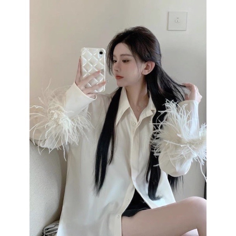 ÁO SƠ MI LỤA TAY PHA LÔNG