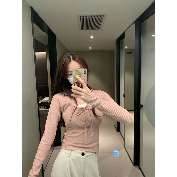 Áo Thun Dài Tay Phối Dây Rút Thời Trang Dành Cho Nữ