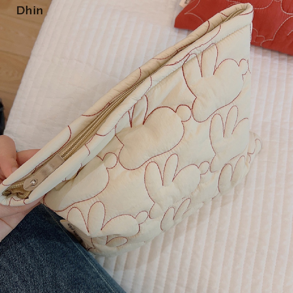 [Dhin] Túi Xách Đựng Đồ Trang Điểm May Chần Có Khóa Kéo Làm Đẹp Phong Cách Hàn Quốc Cho Nữ Giới