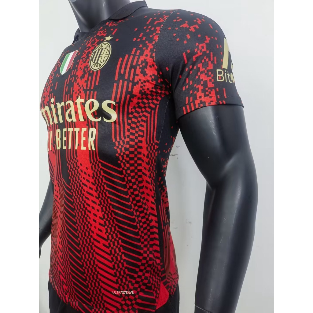 Áo Thun Bóng Đá Màu Đỏ Đen Size S-2XL AC Milan 23-24
