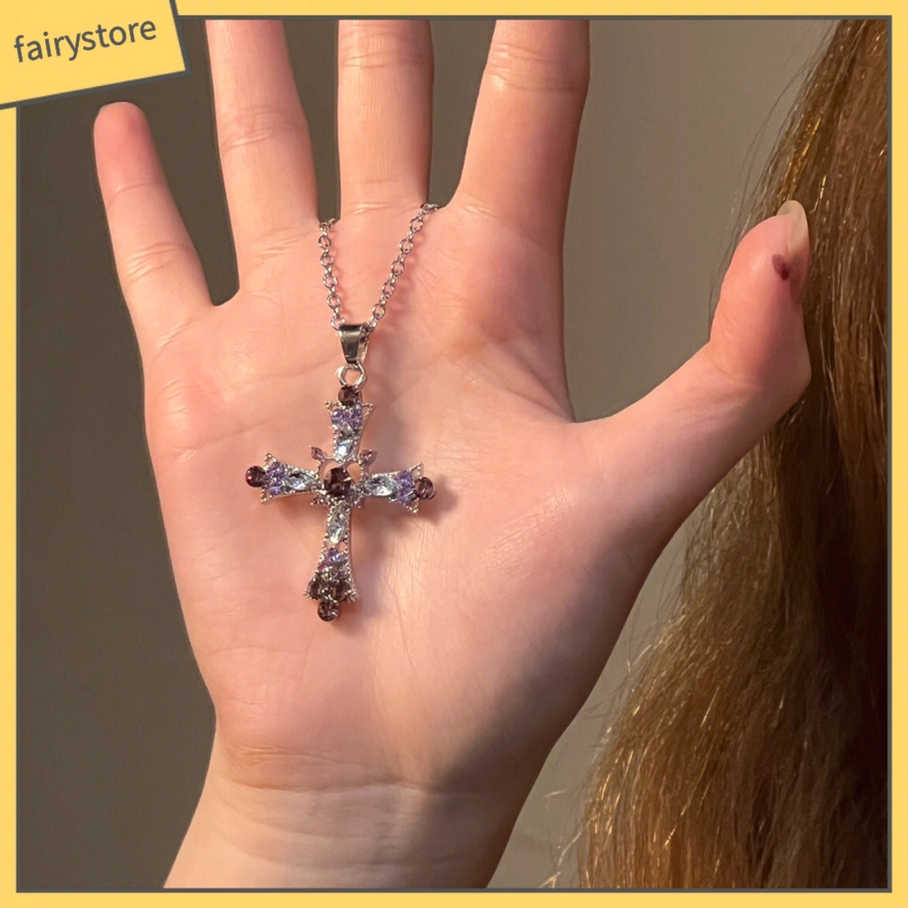 Vòng cổ Mặt Chữ Thập Đính Đá Nhiều Màu Sắc Phong Cách Âu Mỹ [Fairy1]