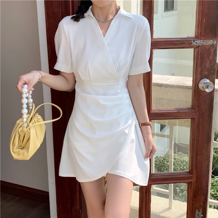 Đầm Dáng Chữ A Cổ Polo Lưng Cao Plus Size Thời Trang Mùa Hè Hàn Quốc 2023