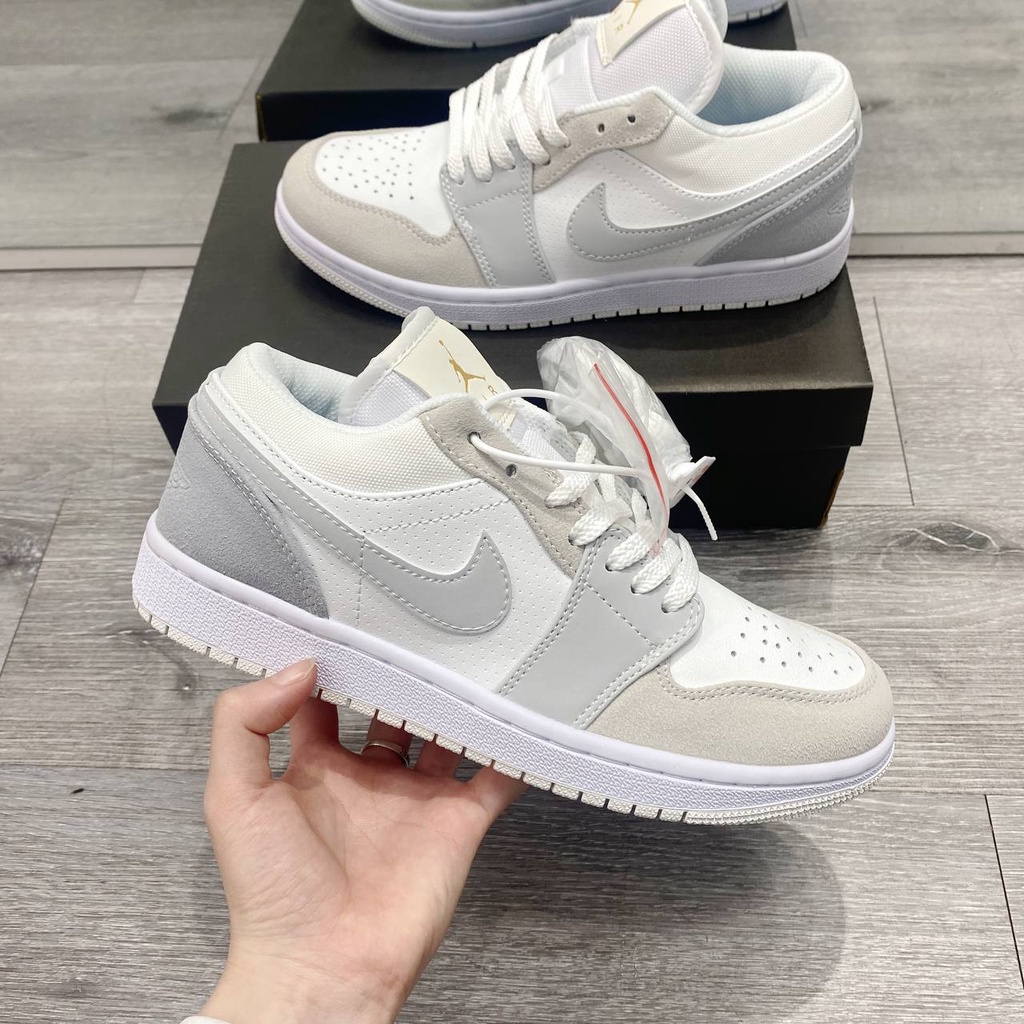 Giày 𝐉𝐨𝐫𝐝𝐚𝐧 1 low paris màu xám gót xanh nam nữ, Giày sneaker JD 1 paris cổ thấp bản đẹp